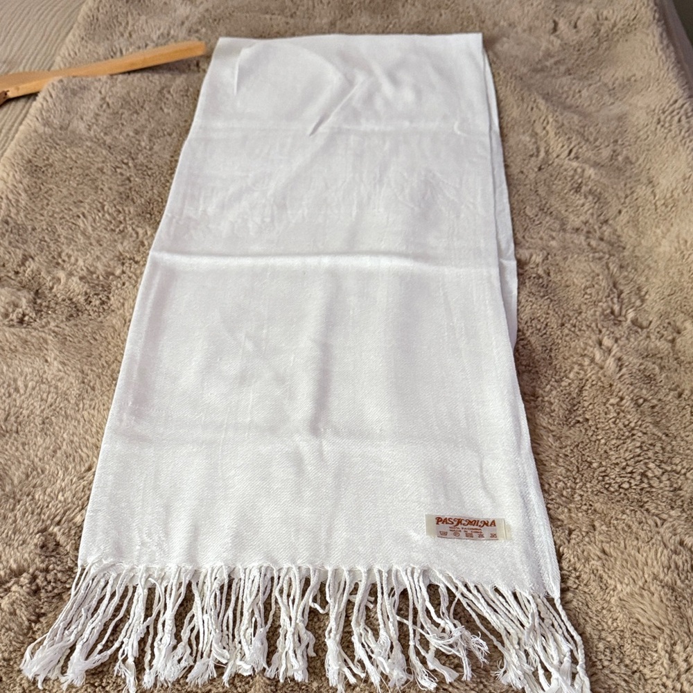 Pashmina Elegant White Scarf with Tassel 66in x 28in.